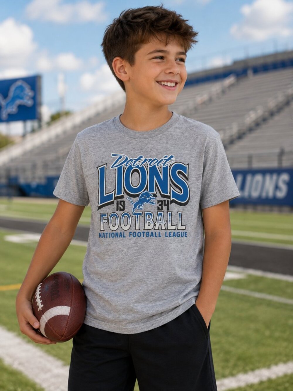 Detroit Lions NFL T-Shirt Youth Small 6/7 Gray Football Graphic Tee NWT